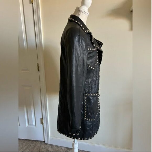 Colin LoCascio Anthropologie Studded Bernie Coat Vegan Leather Black size S - Picture 5 of 13